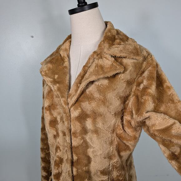 Charlotte Russe Faux Fur Coat Jacket L Tan Brown Vintage Y2K Retro Teddy Glam - Picture 6 of 11